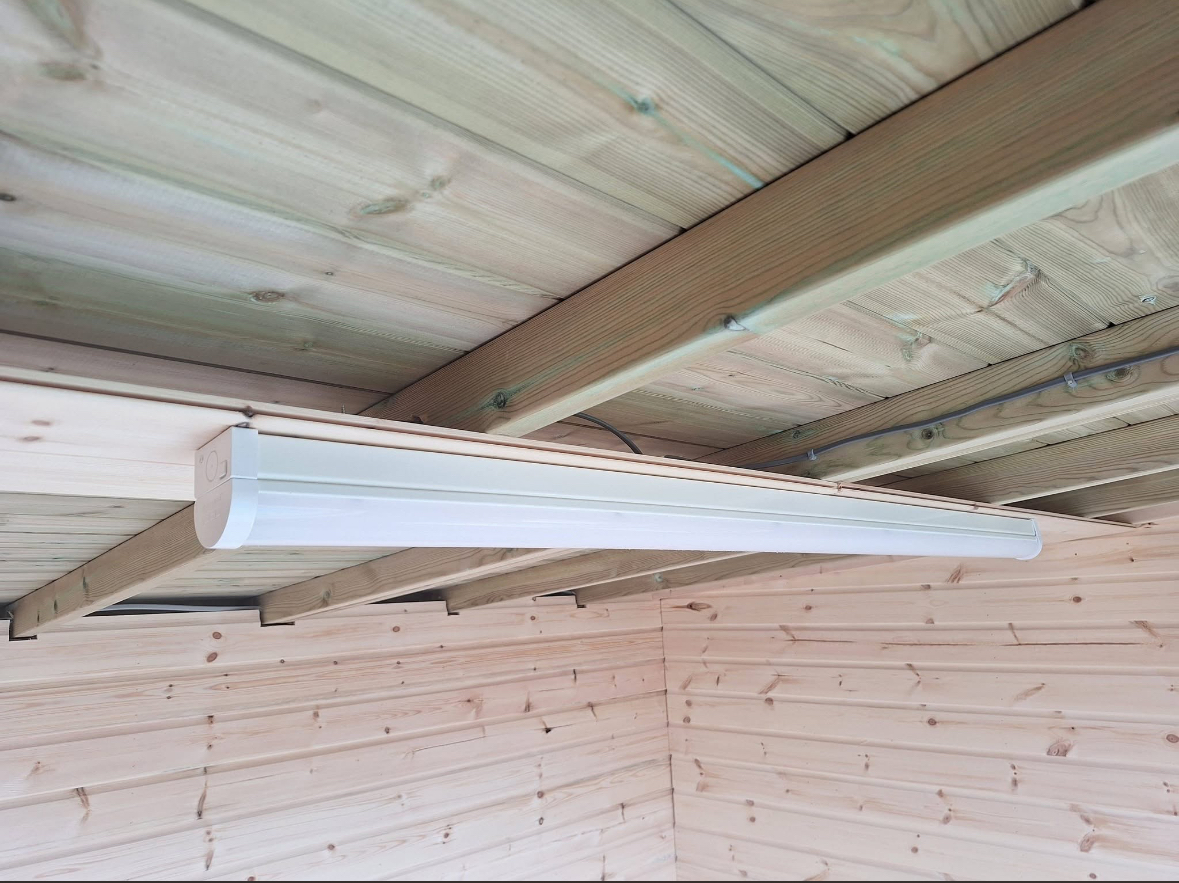 Outbuilding strip lighting installation
